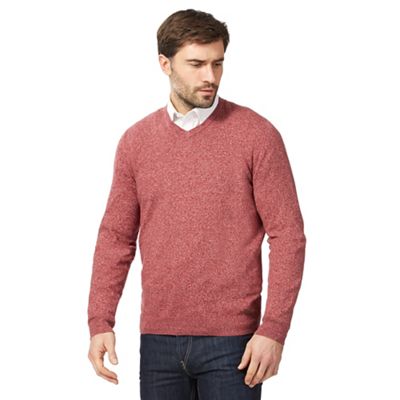 Big and tall red marl v neck jumper